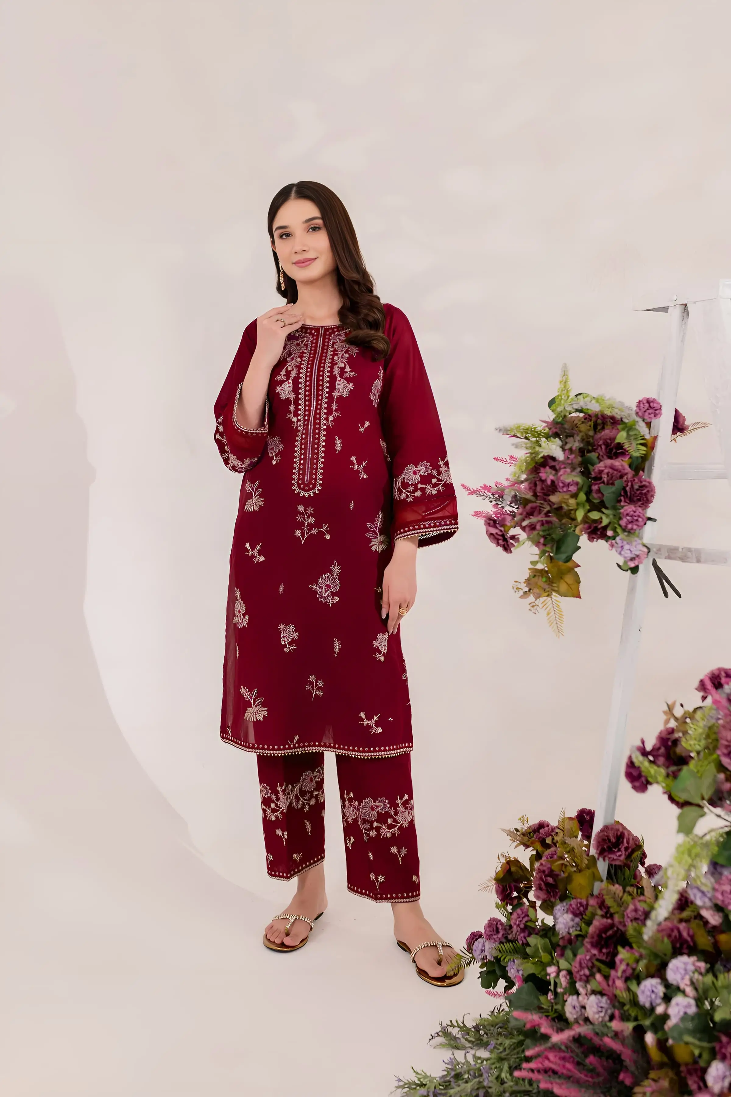 Best Seller - Red Blood - 2Pc Stitched Embroidered Dress - Image 3